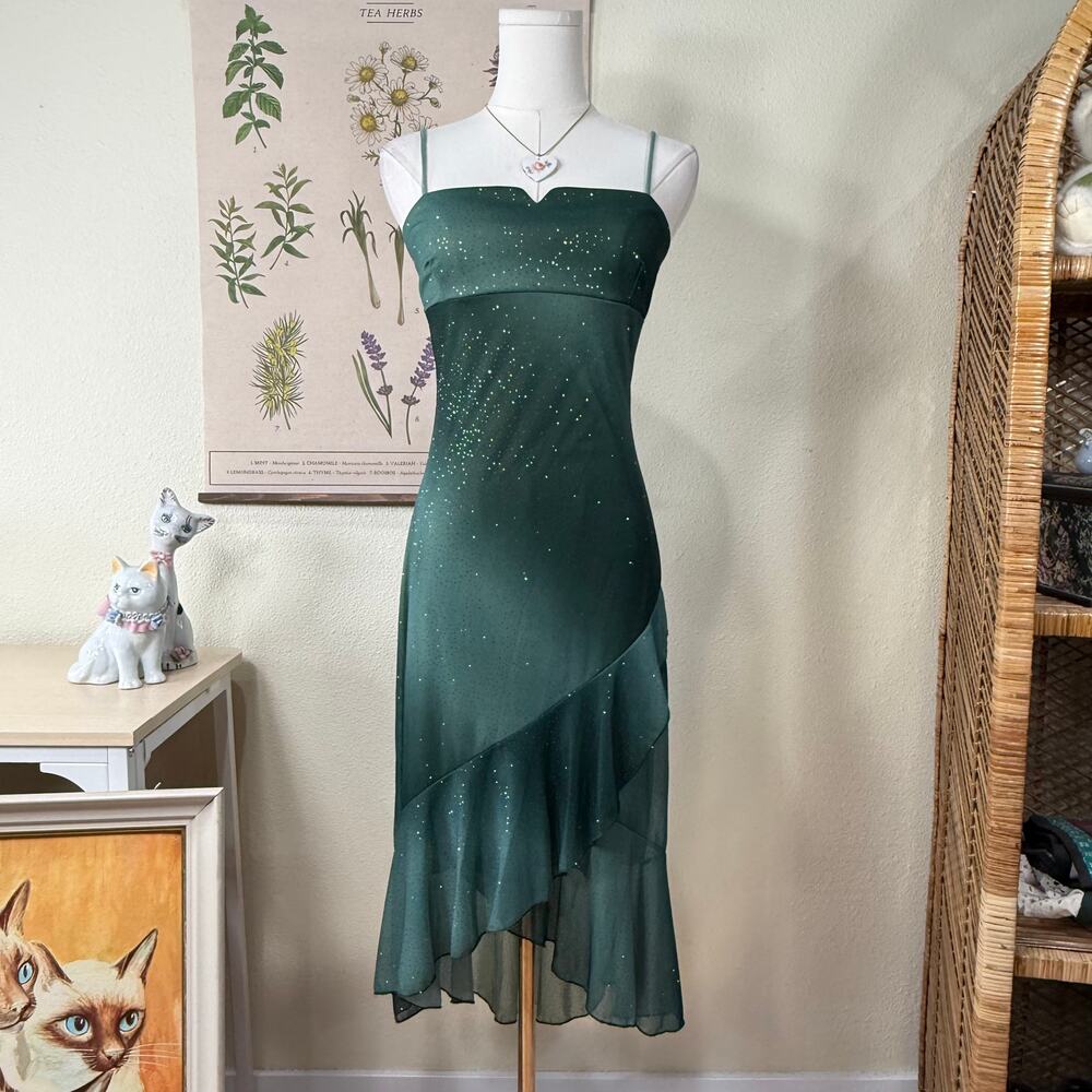 90s Y2k Asymmetric Ombre Glitter Babydoll Formal Dress Fairy Whimsy Whimsigoth S